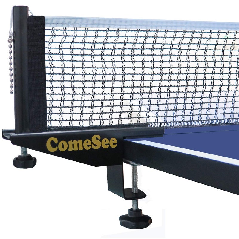 Comesee Professional Table Tennis Ping Pong Net Post Set Strength Screw Clamp with Net Clip Insert, 1.5 Inch Width Grip Holder, Tension and Height Adjustable Easy Set Up (Black) - Image 1